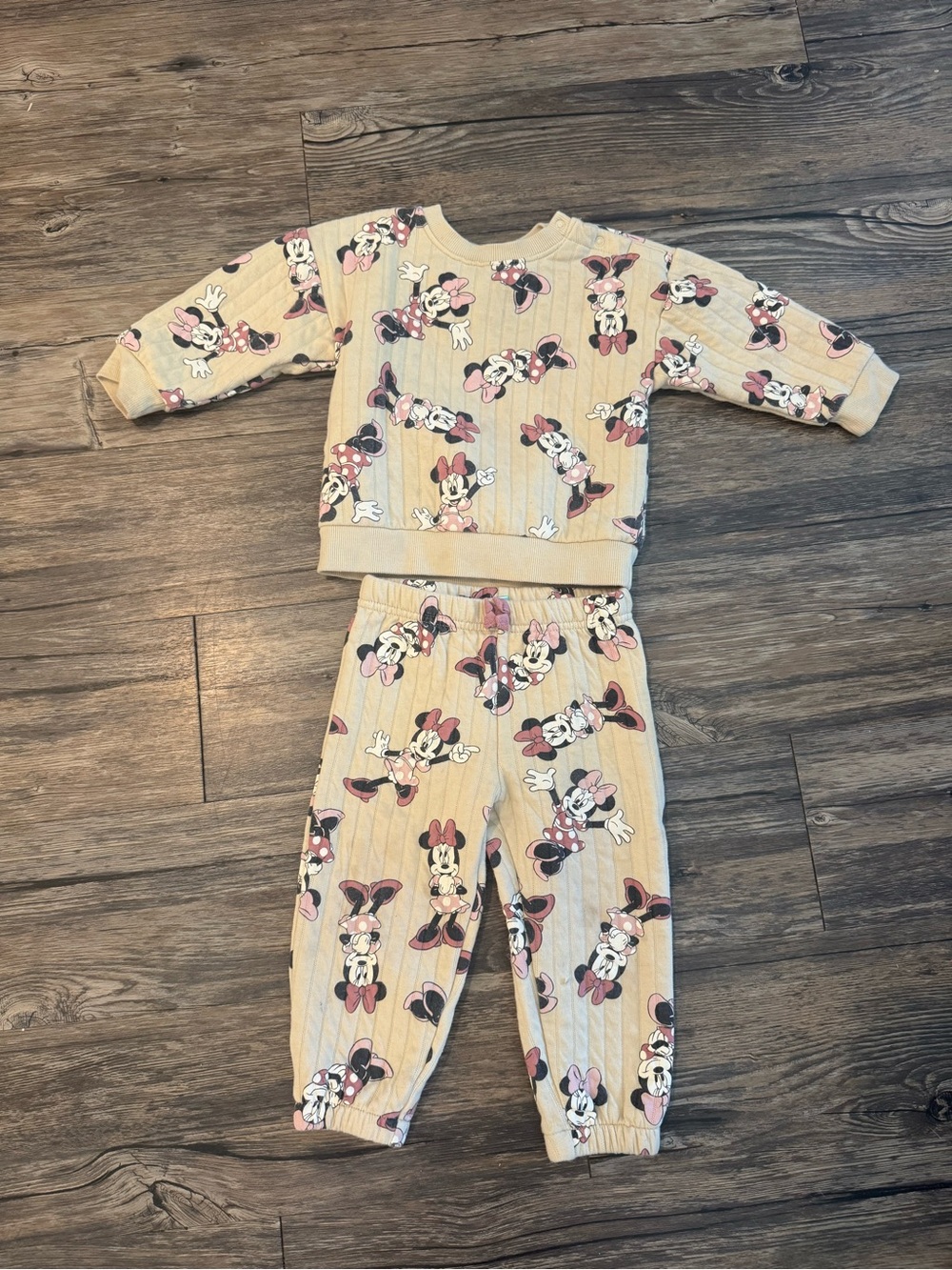 Kids Beige Minnie Mouse Print Sweatshirt Set